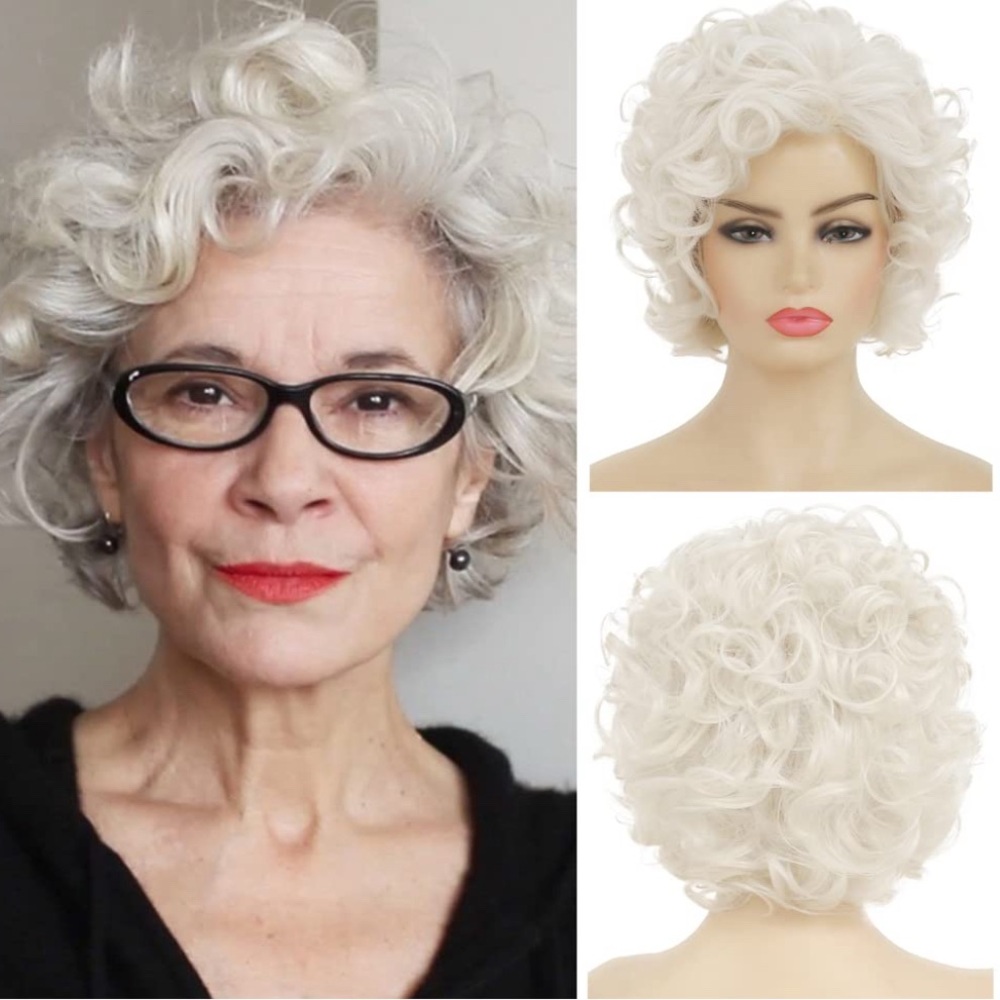 Voluminous White Curly Wig with Textured Fluff